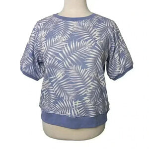 New ECOTHREADS Womens Purple Blue Palm Leaves Short Sleeve Sweatshirt Size XL